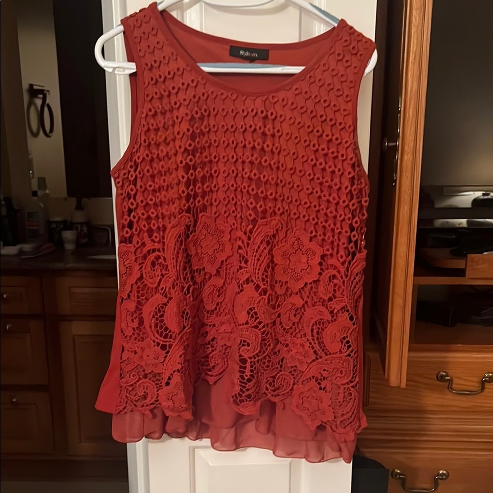 Style & Co. Sleeveless Red Lace Blouse